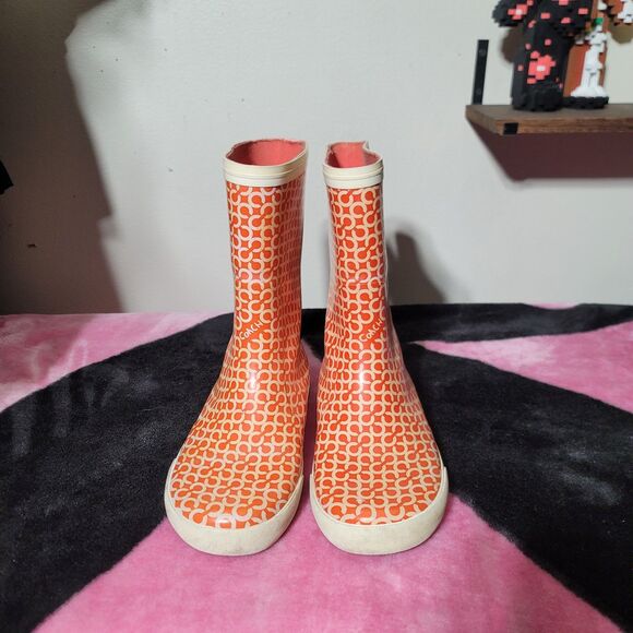 Vtg Coach Ursula Pink Red Signature Rubber Rain Boots - Picture 1 of 7